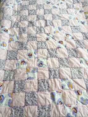 Handmade Disney Princess Patchwork Quilt Blanket Pastel Floral Cotton 60x48